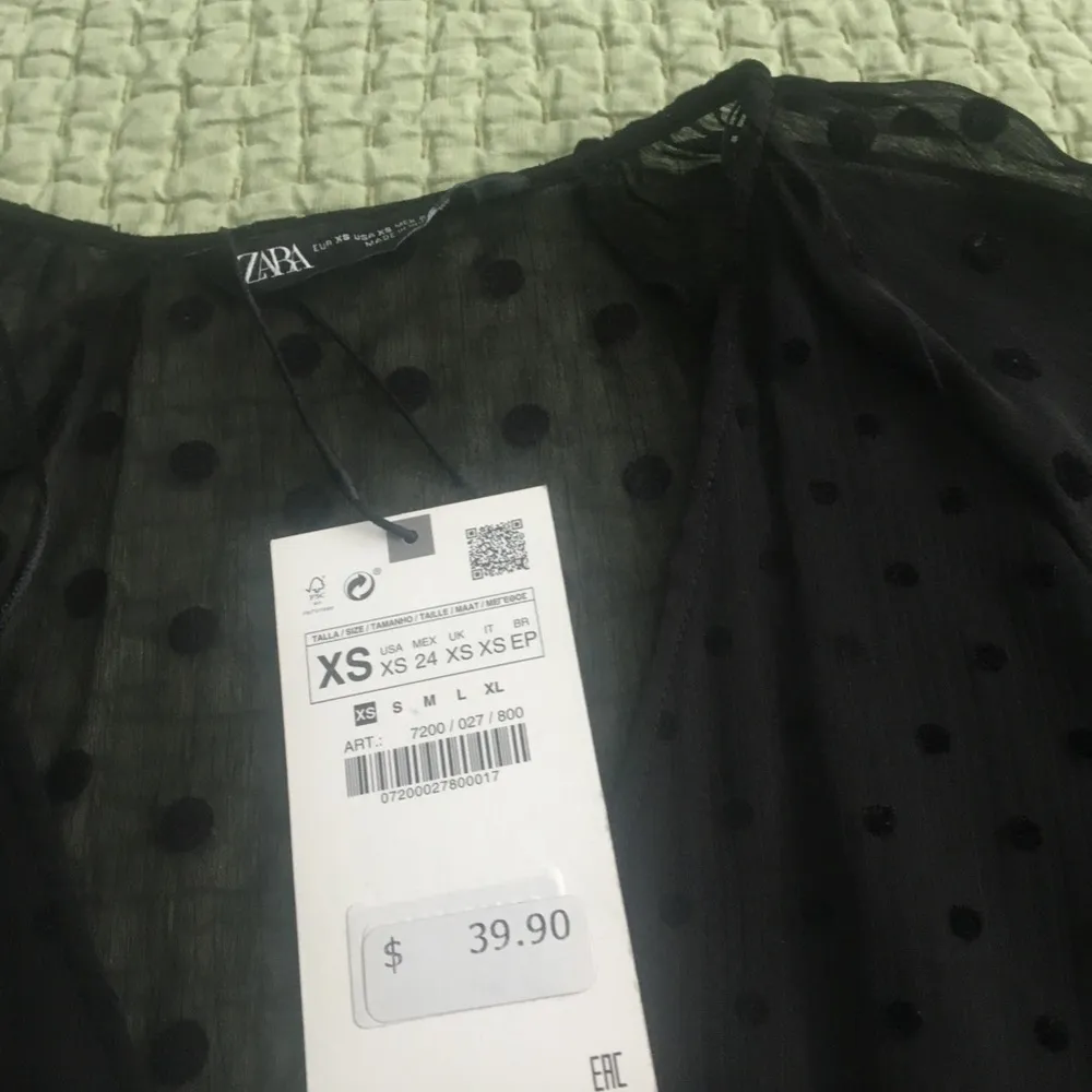 Blouse Sheer Black,black dots,long bell sleeves w/lace trim, v neck,empire waist - Image 5