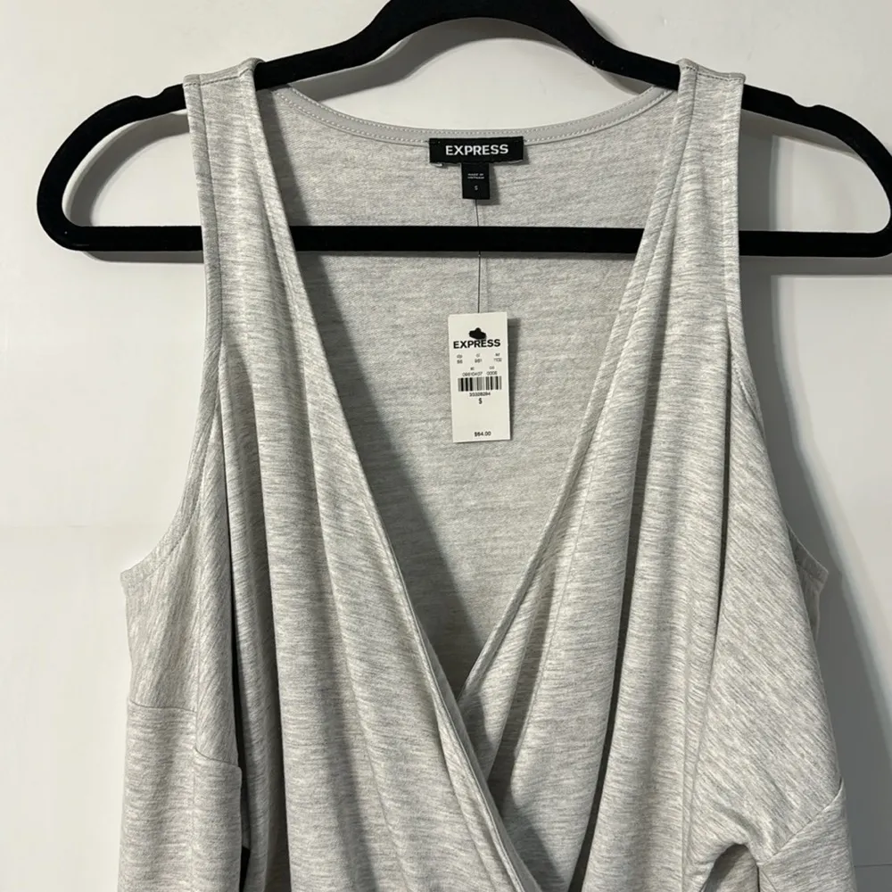 V Neck Faux Wrap Open Shoulder Sweatshirt Grey Size M NWT - Image 8