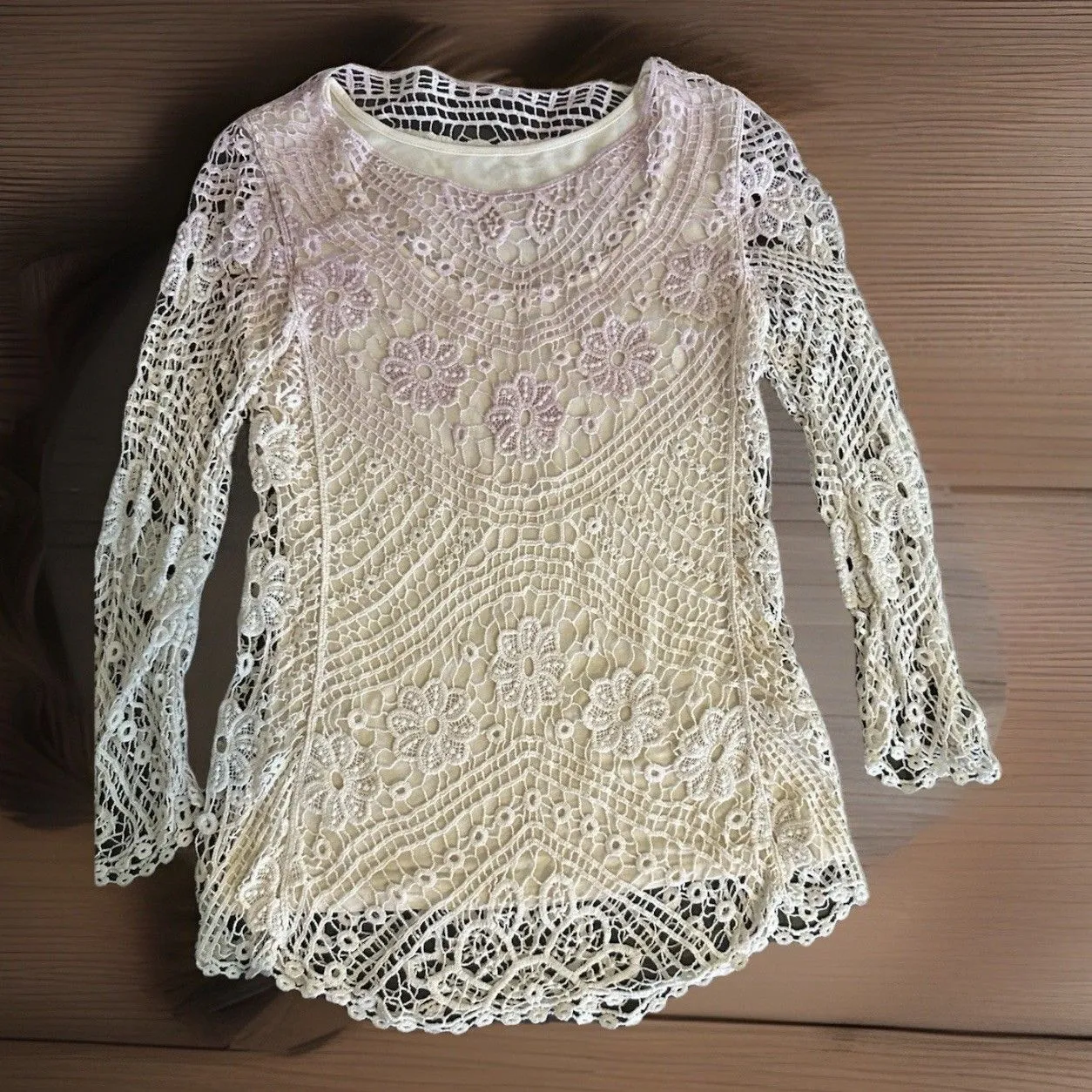 V Cristina Pink Ivory Ombre‎ Crochet Top Small Vacation Boho Chic Sweater Beach - Image 6