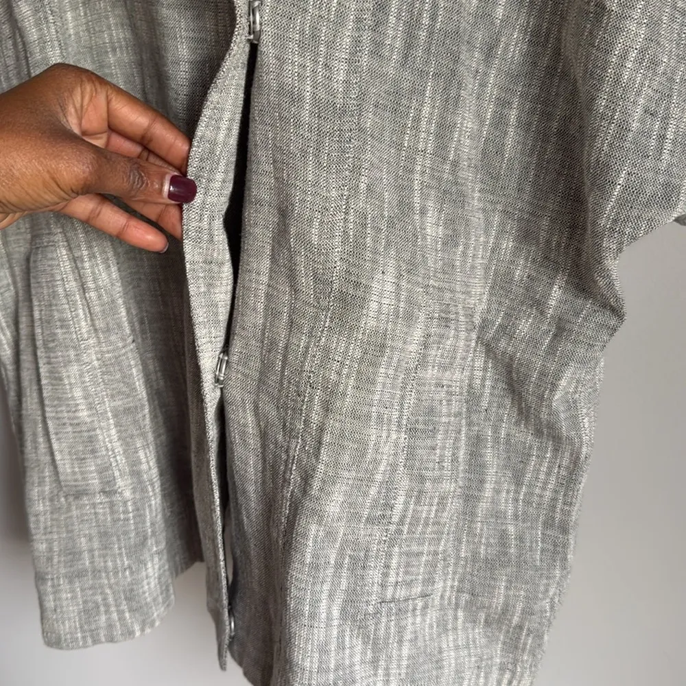 EILEEN FISHER Dark Pearl Gray Cotton Linen Linear Slub Boxy Jacket Medium - Image 7