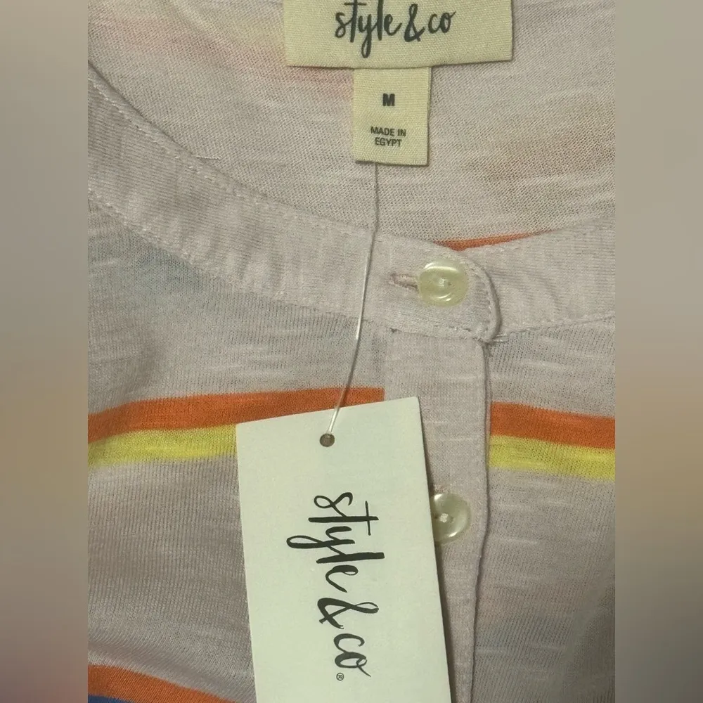 NWT Style & Co Pink Multicolor Striped Long-sleeve Top size medium - Image 4