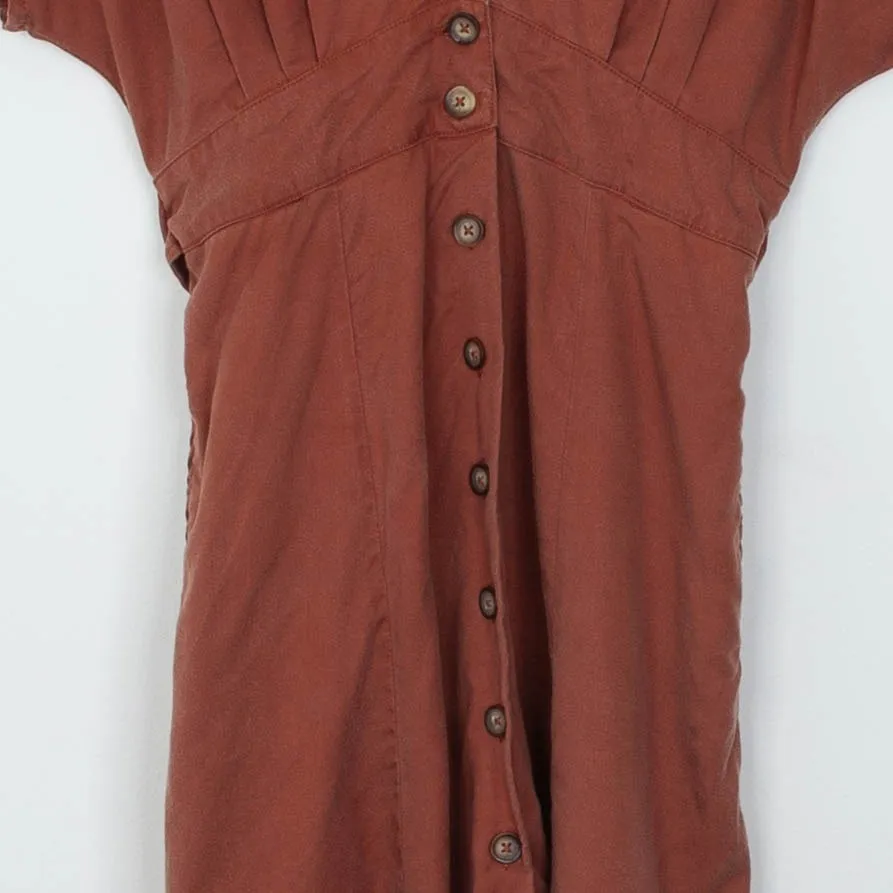 Quince Womens Rust Brown V Neck Short Sleeve Tencel Button Mini Dress Size S - Image 3