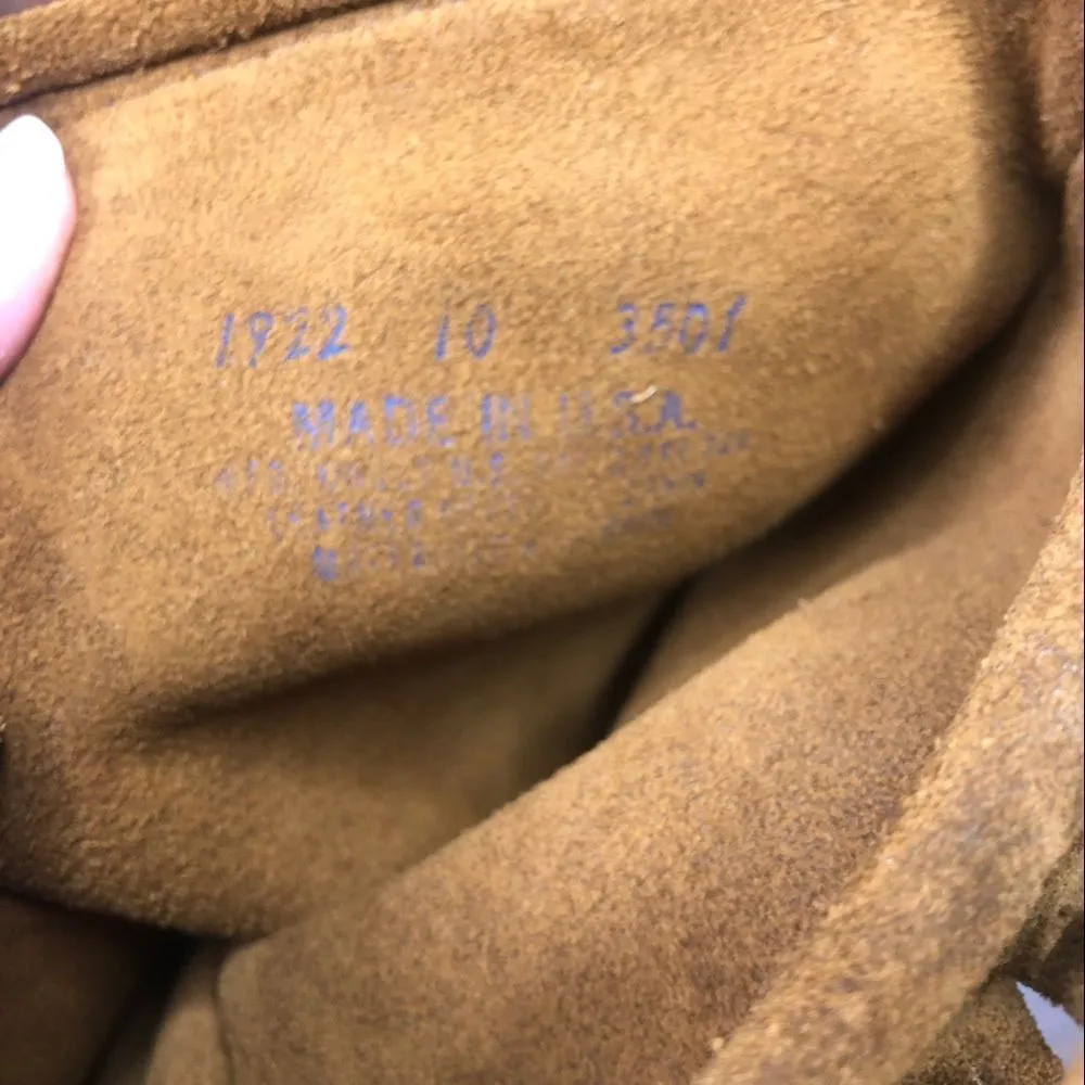 Minnetonka Vintage Fringe Tall Lace Boots Suede 10 Knee High Native Brown Tan - Image 9