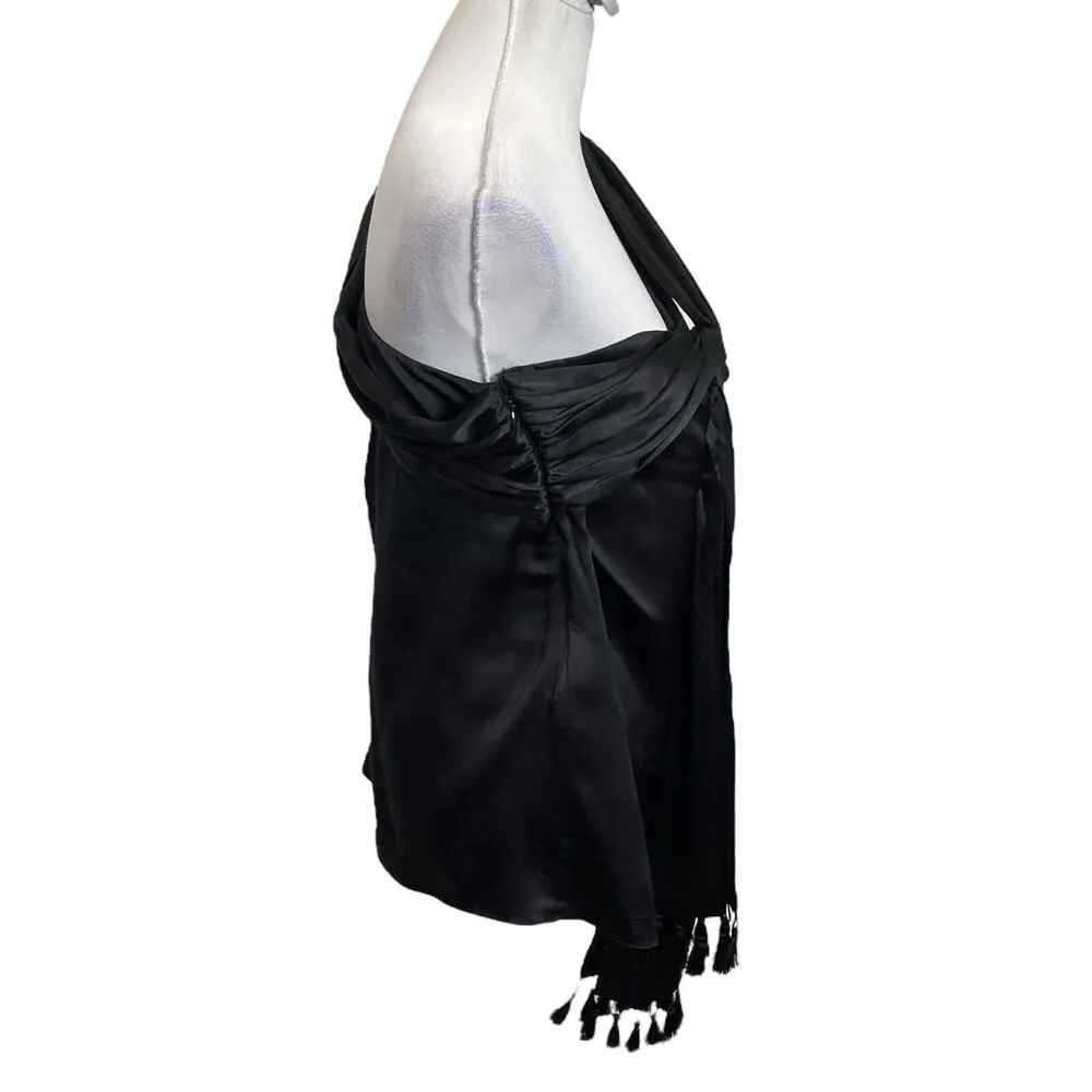 Sachin + Babi Pasa One Shoulder Silk Tassel Blouse Black Top Womens Size 6 - Image 2
