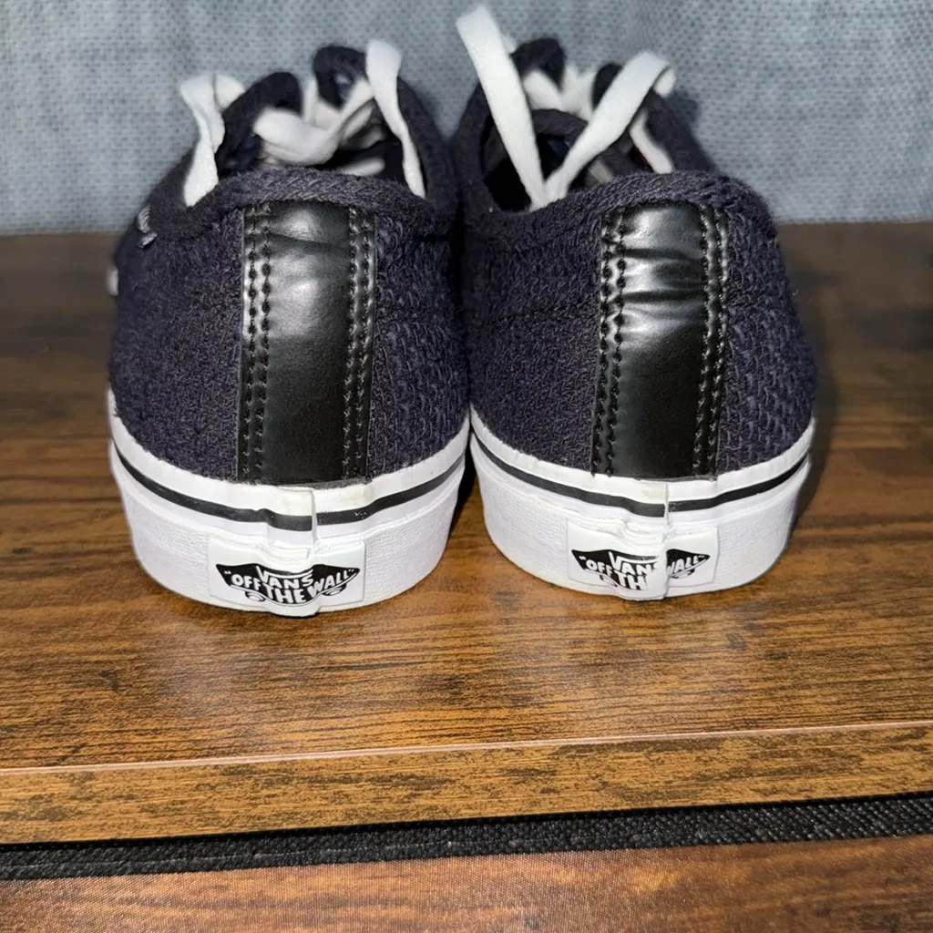 Vans Navy Blue Textured Canvas Lace Up Sneakers Casual Floral Lining Sz 9 US‎ - Image 3