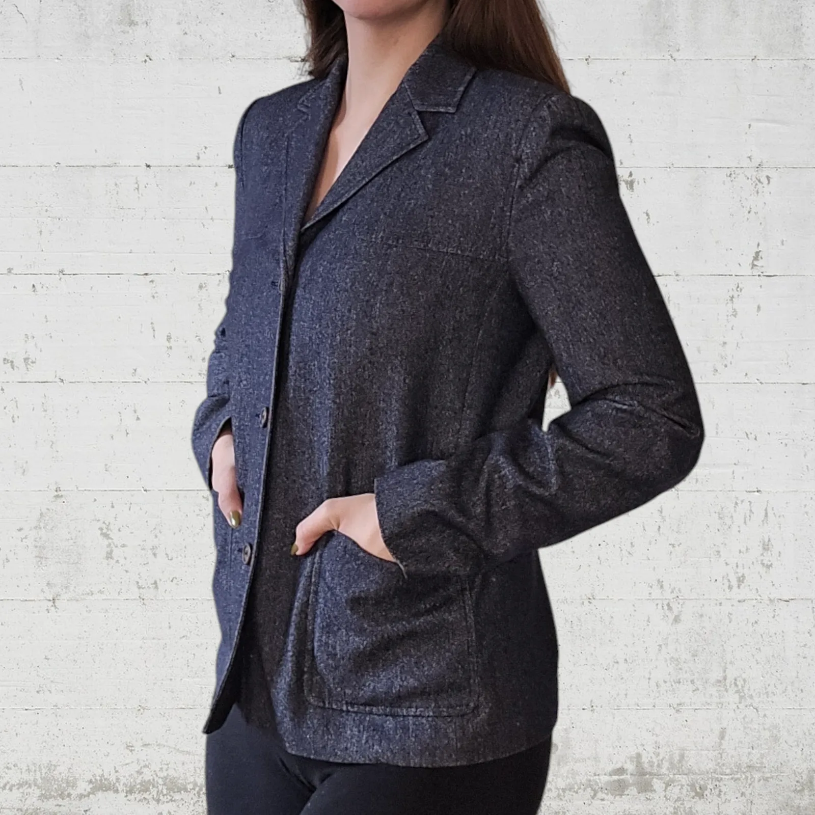 Vintage 90s Michael Kors Navy Wool Blend Chambray Single Breasted Jacket Size 8 - Image 11