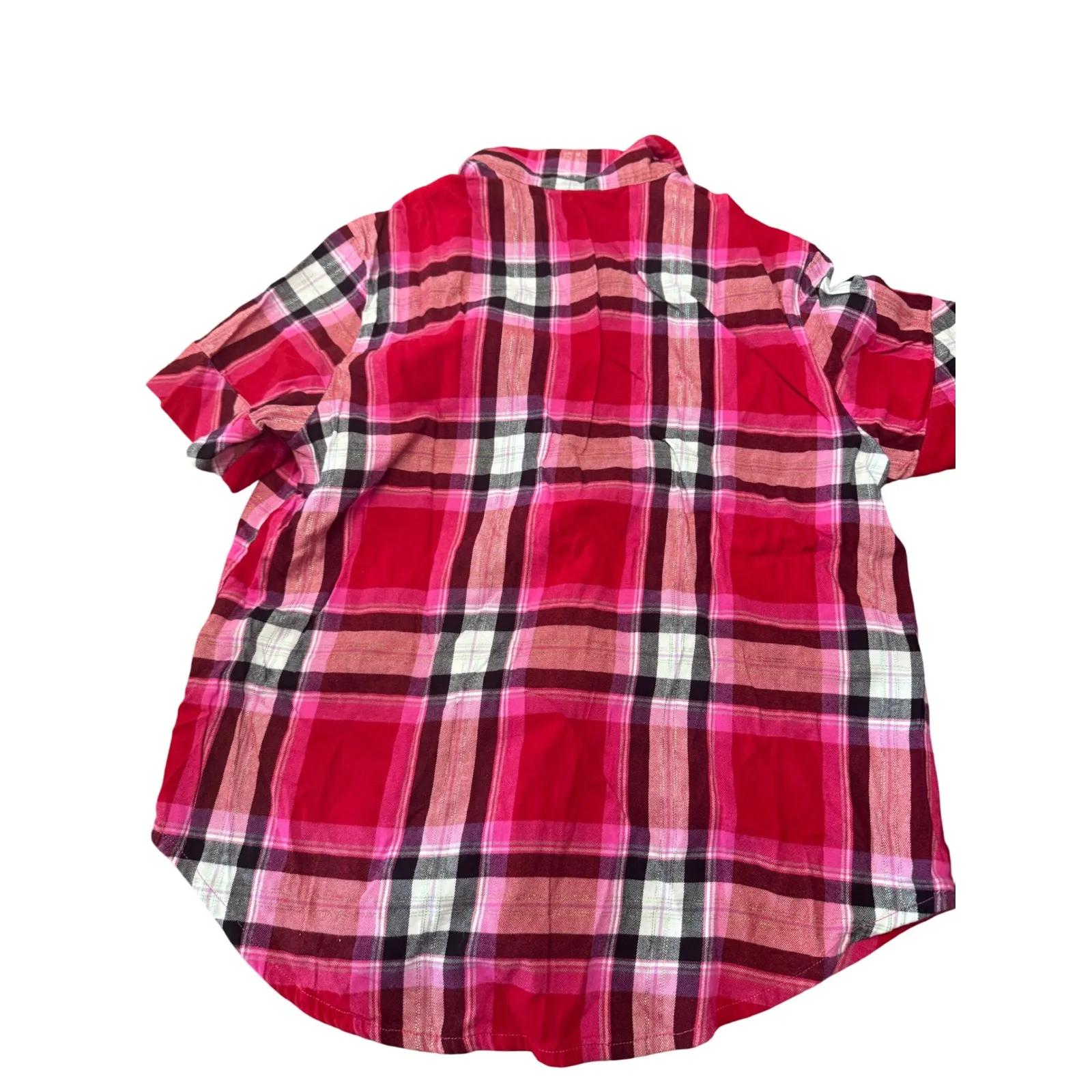 Victoria's Secret Size Small Short Sleeve Button Up Pajama Top Red Pink Plaid - Image 2