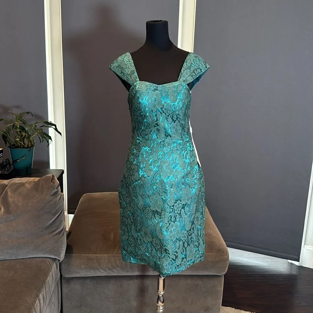 Women’s Tea Length Green Dress Corset Back Matching Chiffon Jacket Size 8 NWOT - Image 4