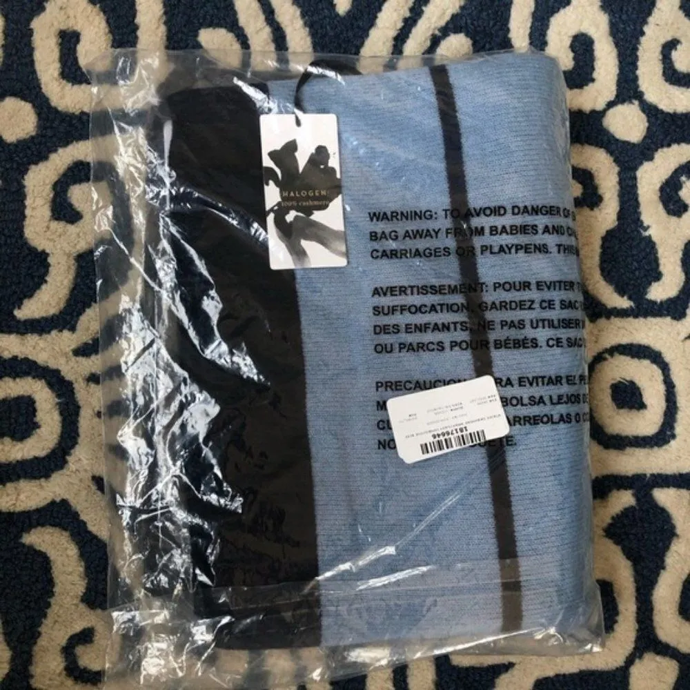 Halogen 100% Cashmere Stripe Wrap Shawl Scarf, Blue/Black‎ Luxury Cashmere NWT - Image 10
