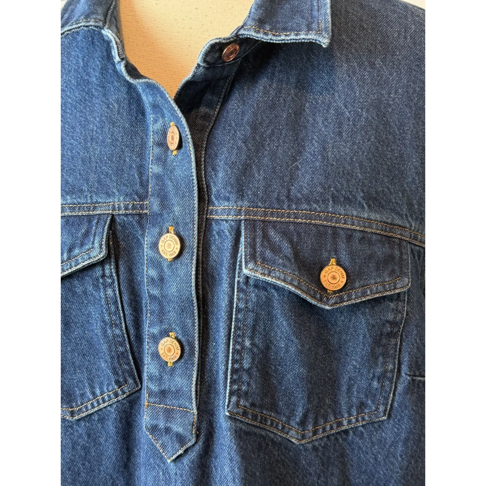 GAP Denim Dress Jean size XLT XL Tall Extra large Popover A Line Pockets Y2K 80s - Image 6