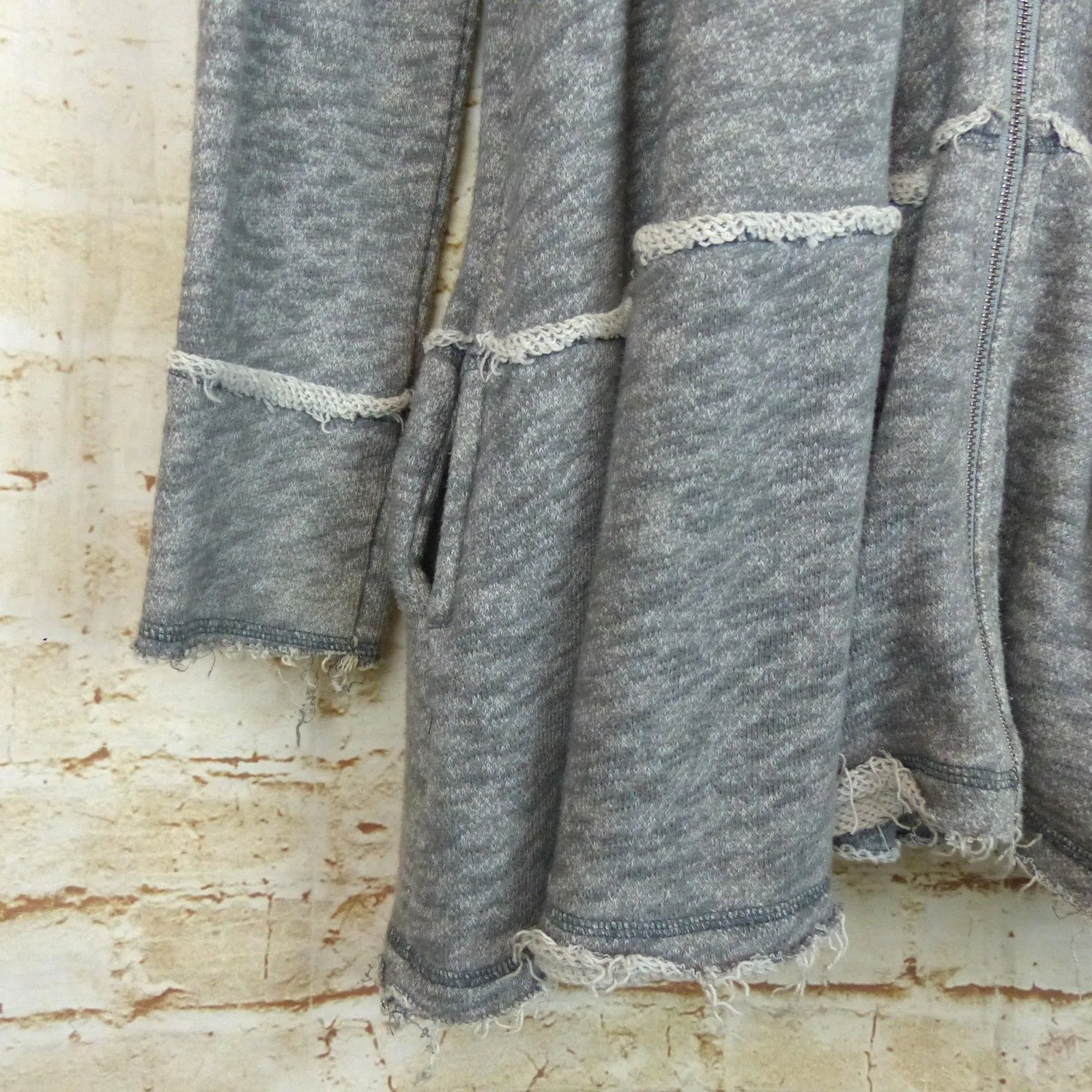 Free People Tiered Trapeze Zip-Up Sweatshirt Hoodie Womens XS Heather Gray Boho - Image 6