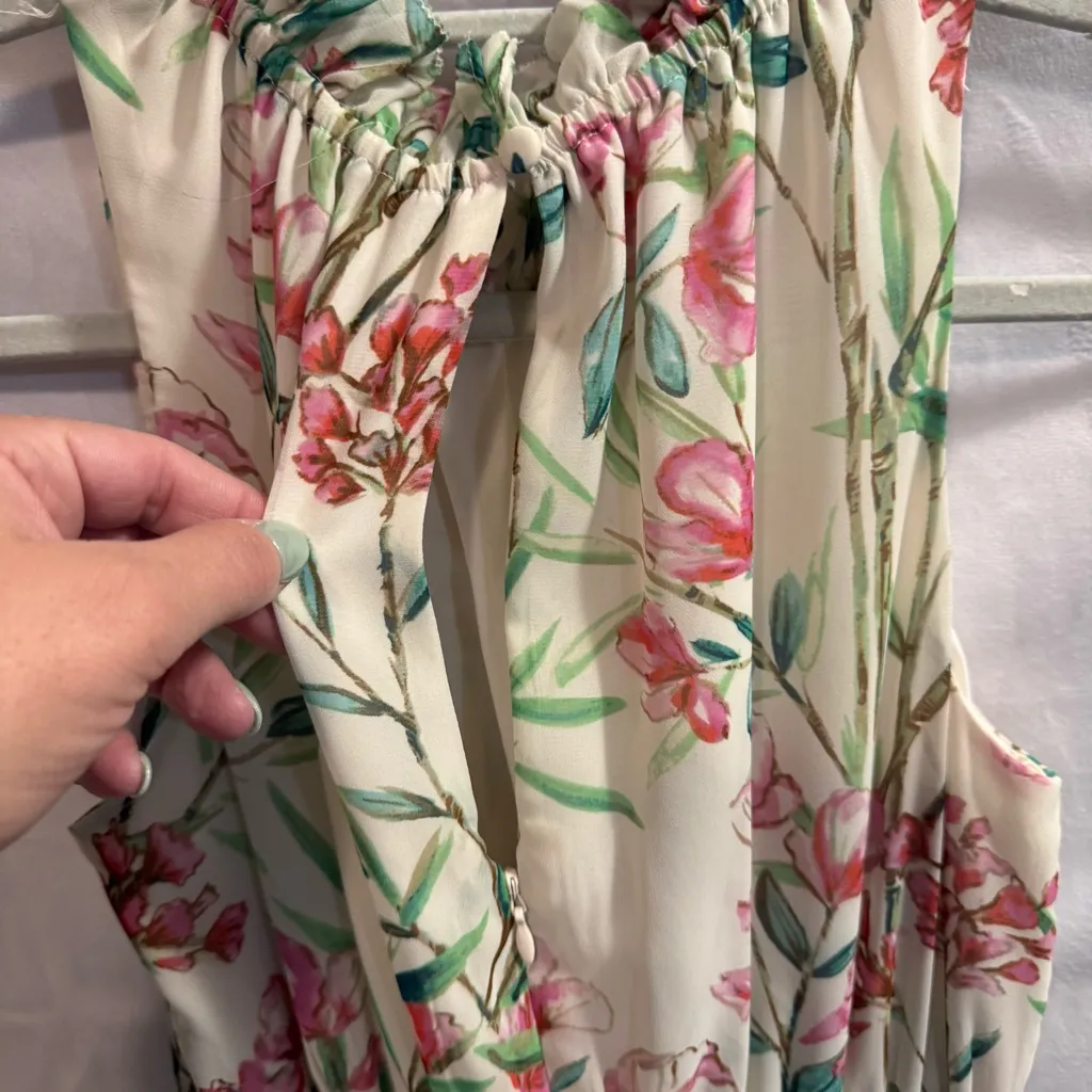 Eliza J Floral Midi Dress - Cream and Pink - Image 5