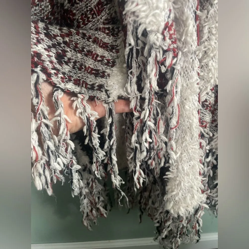 Ecote Urban Outfitters Textured Red White Stripe Sweater Poncho Shawl SZ OS - Image 7
