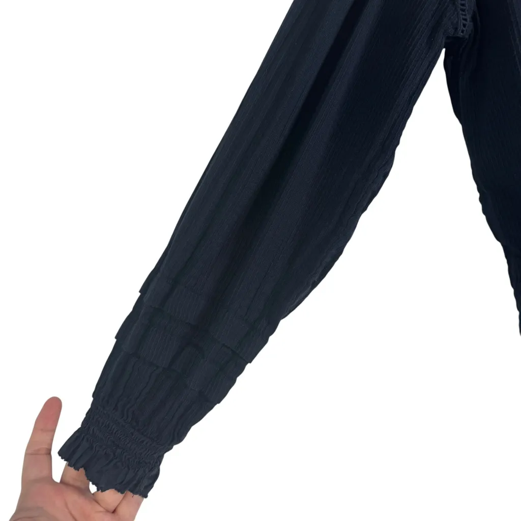 Quince Organic Textured Cotton Peasant Blouse Navy Blue 100% Cotton Swiss Dot S - Image 6