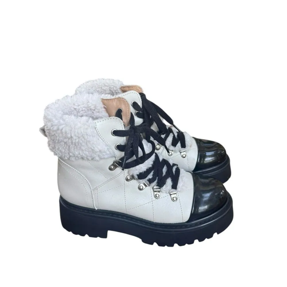 Steve Madden Reyen lace-up lug-sole hiker boots in bone leather 8.5 - Image 2