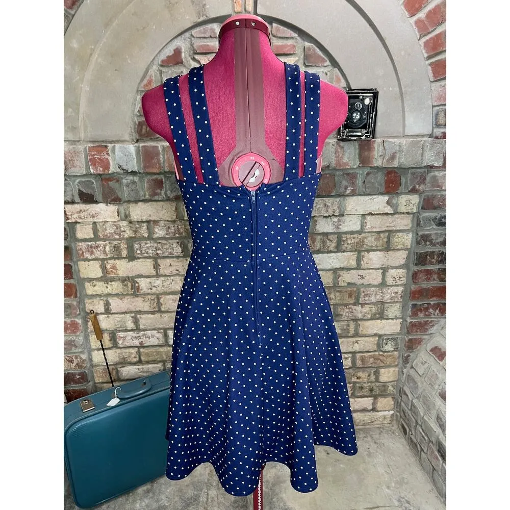 Sun dress circle skirt polkadot navy blue white 90s - Image 5