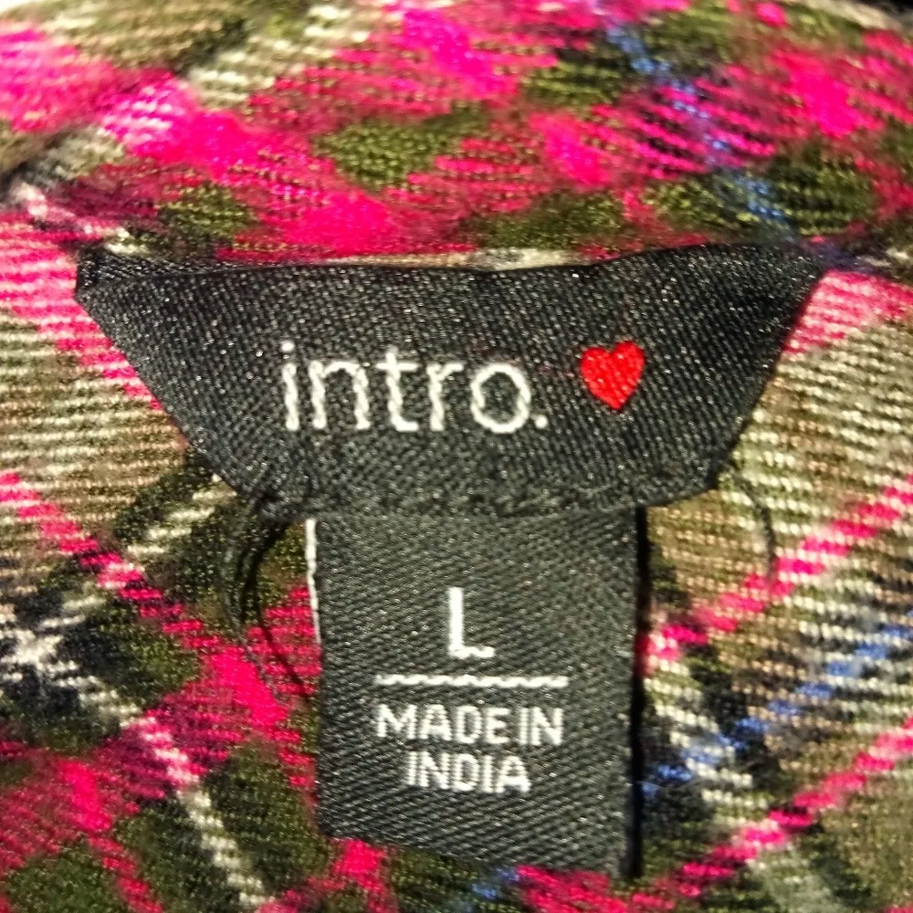 Intro L Pink & Black Plaid Boyfriend Shirt Top Size undefined - Image 2