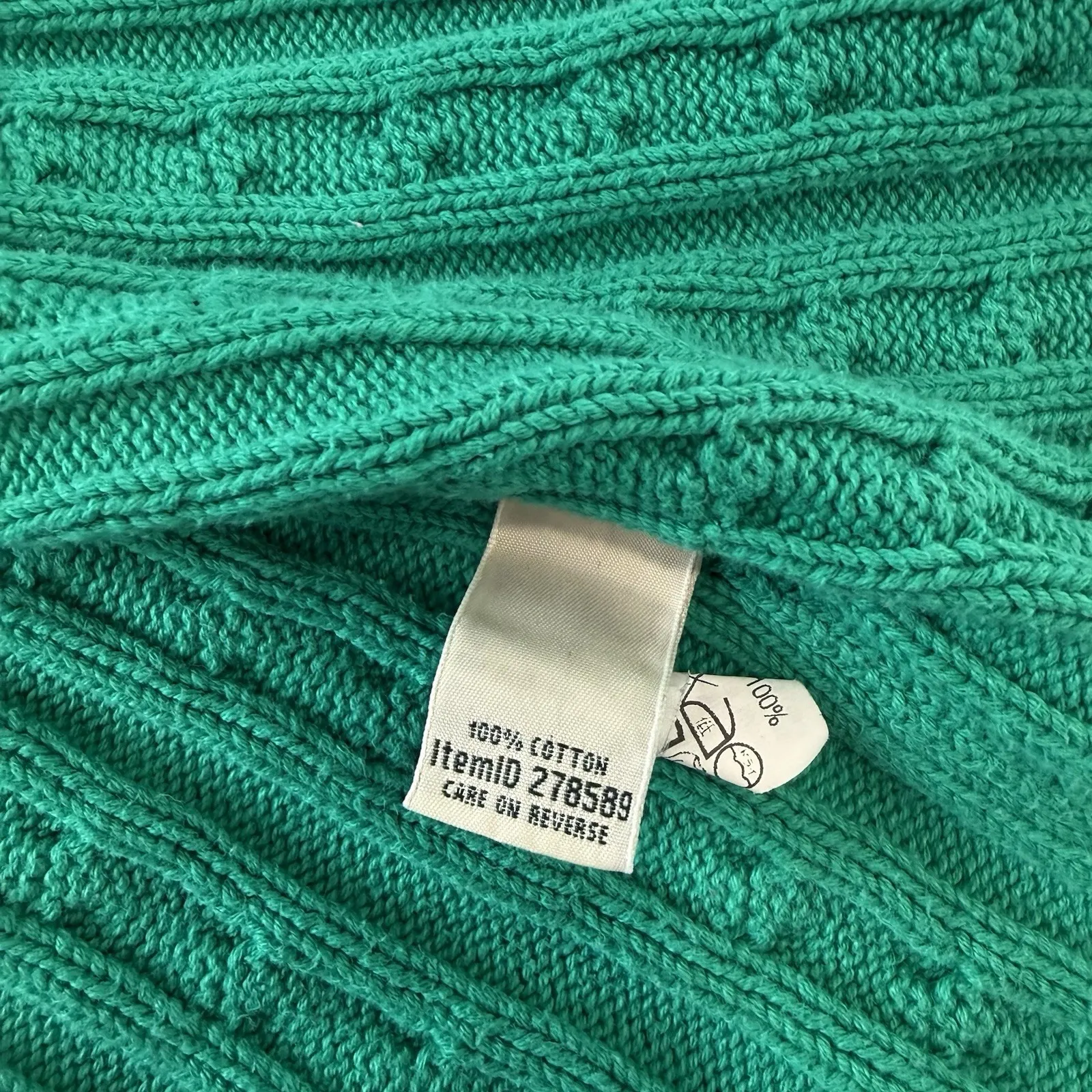 LL Bean Teal Mock Neck Full Zip Cable Cotton Cardigan Sweater Size LARGE PETITE Green - Image 11