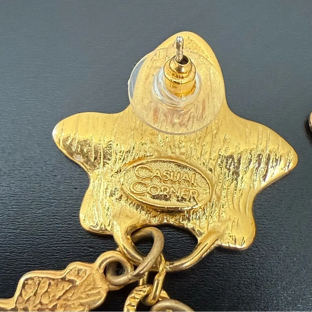 Vintage 80s CASUAL CORNER Goldtone Autumn Fall Leaves Acorns Dangle Earrings 25g Gold - Image 9