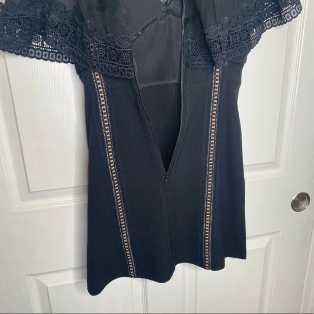 Self-Portrait Black Chiffon Cape Overlay Cady Mini Dress Size 4 - Image 10