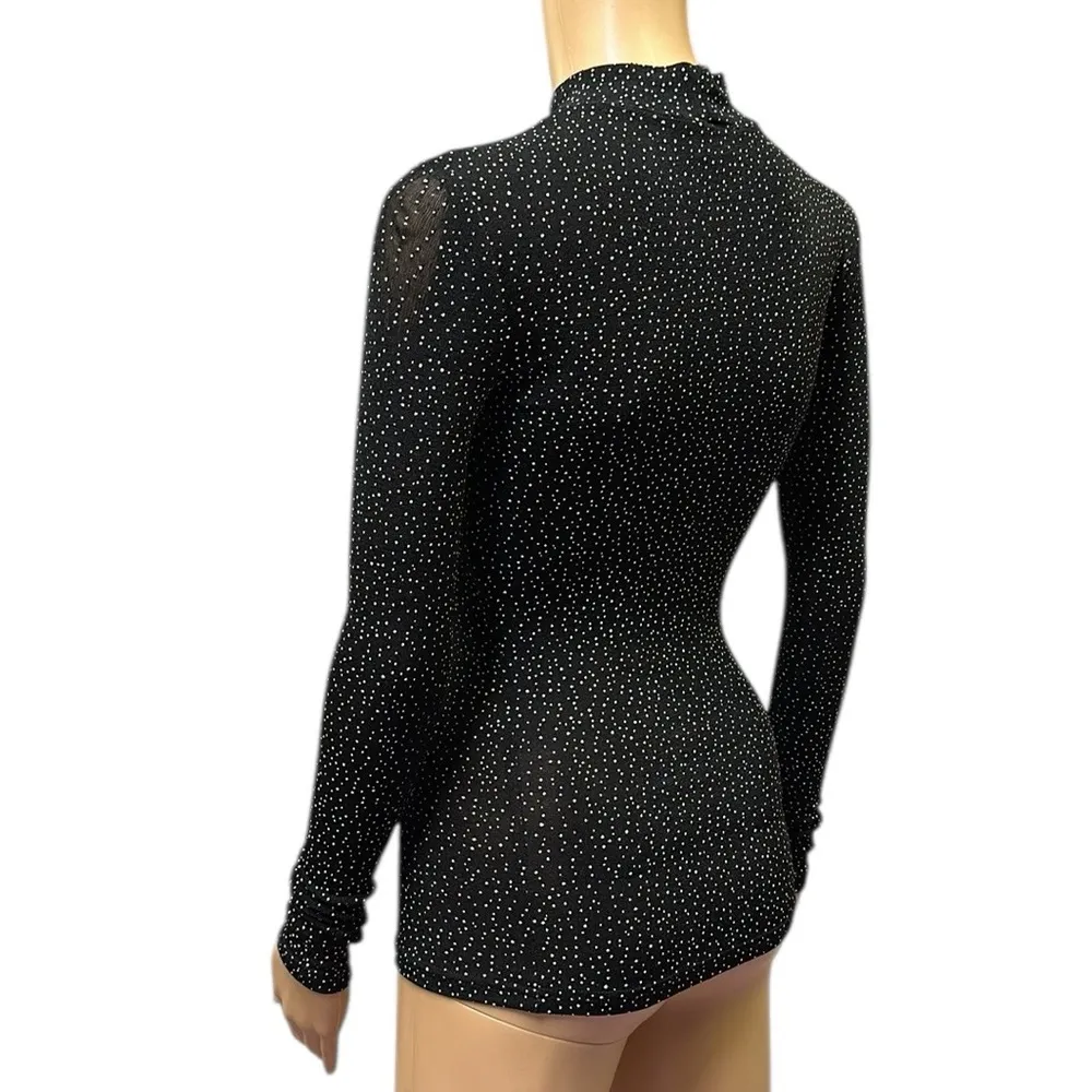 Newport Starry Night Mock Neck Long Sleeve Lightweight Bodycon Nylon Top Small Black - Image 4