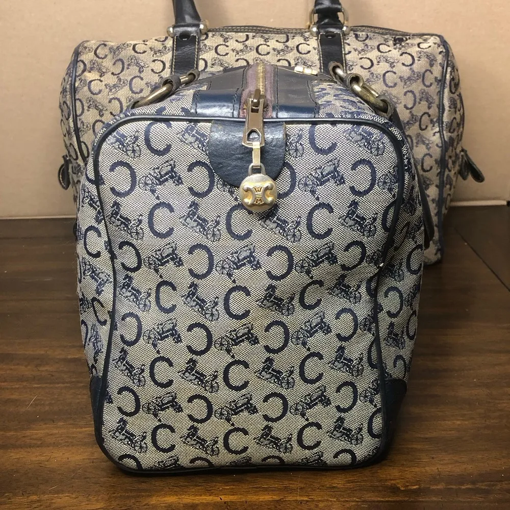 CELINE Navy Blue and Grey Monogram Boston Carry On Overnight Travel Bag 30cm - Image 3