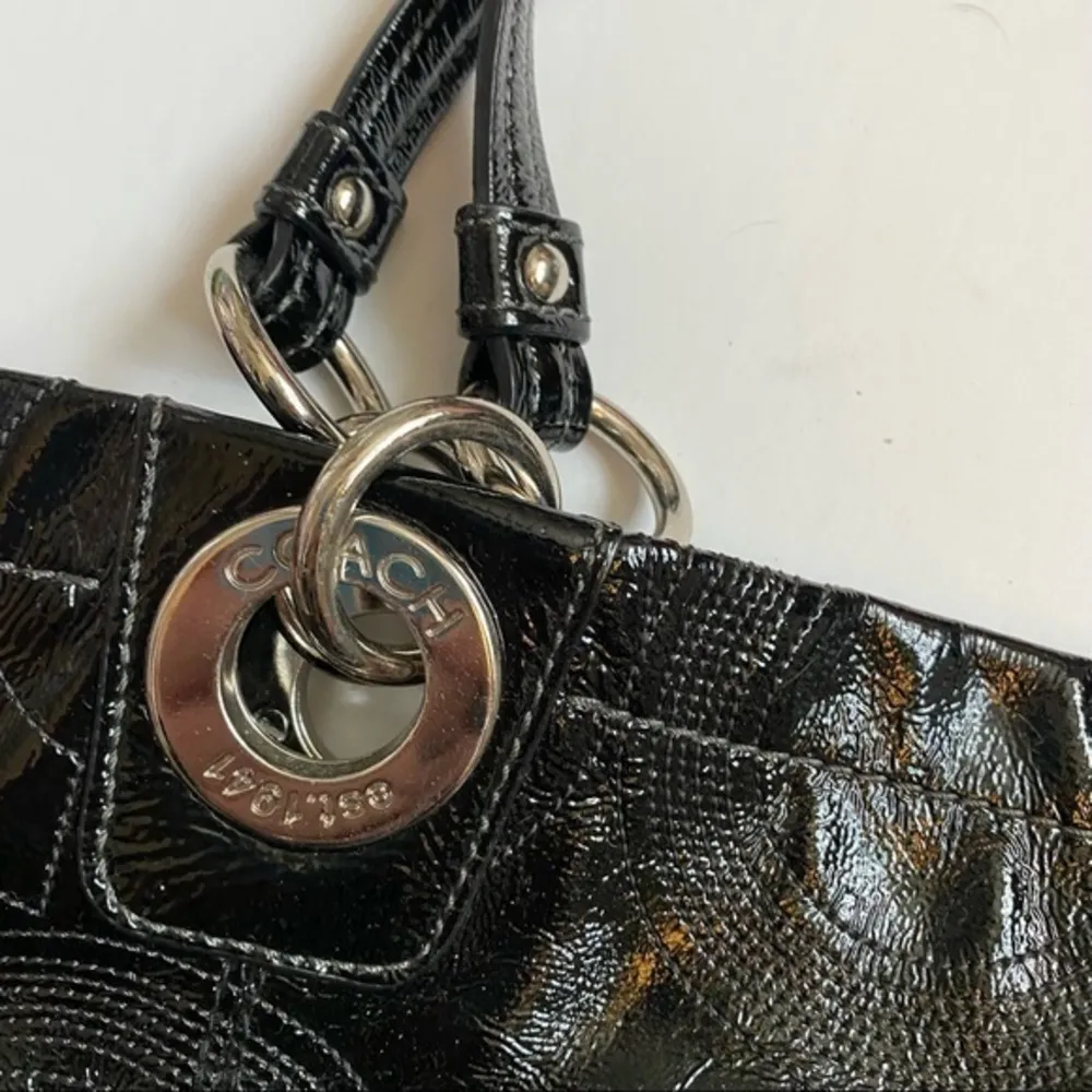 Coach • Solid Black Alex Patent Leather Shoulder Bag Purse - Image 81