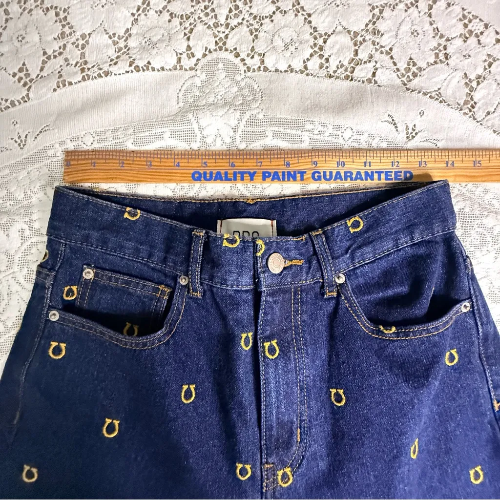 BDG High Waist Baggy Horseshoe Embroidered Dark Wash Cowboy Jeans size 27 - Image 12