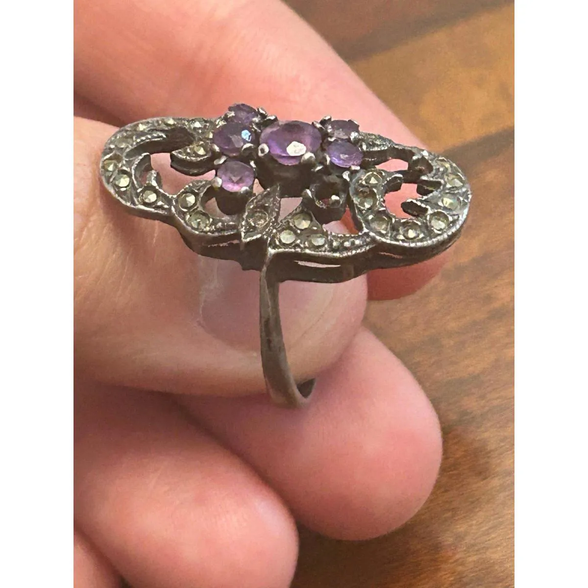 925 sterling silver ring missing stones tarnishes v90 4.29g ring 6.5 scrap repai - Image 6