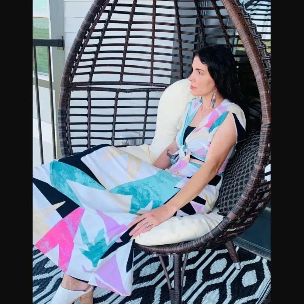 Lulus Two-Piece Maxi Dress / Skirt Set NWT XL Daydreaming White Print Blogger - Image 9