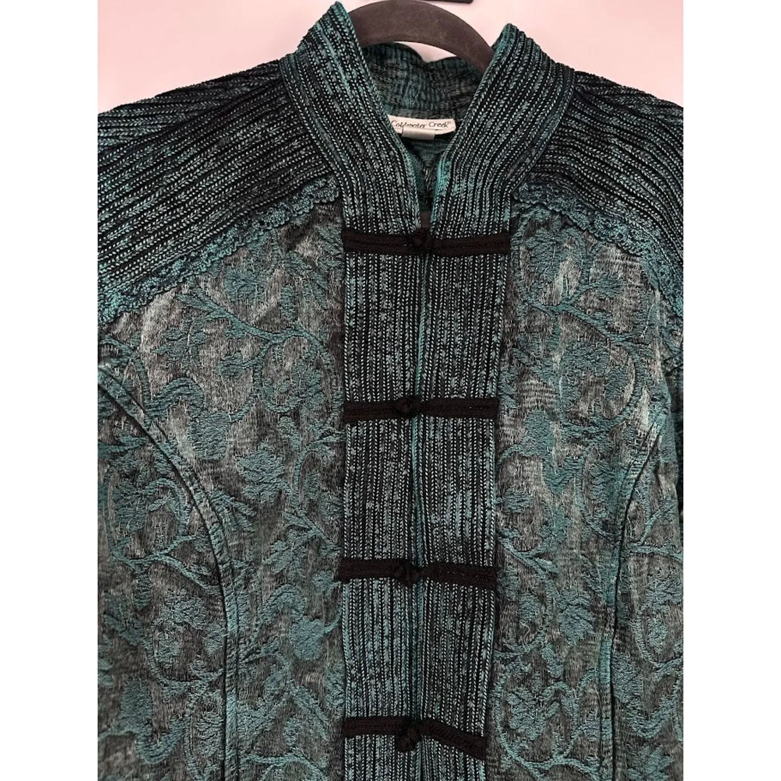 Coldwater Creek Toggle Button Front Blazer Jacket 1X Embroidered Asian Green - Image 2