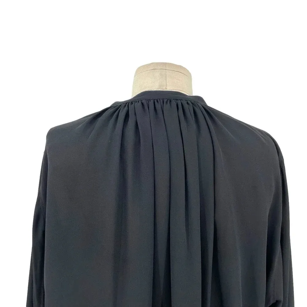 Aritzia Babaton‎ Blouse Top Button Down Collarless Long Sleeve Satin Black Small - Image 6