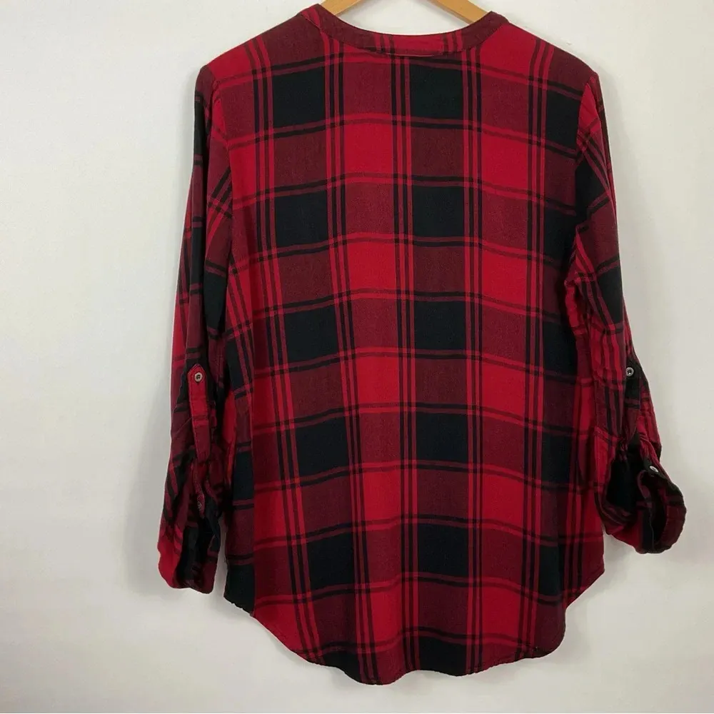 Eddie Bauer Flannel Popover‎ Plaid Pocket Shirt Size Medium - Image 4