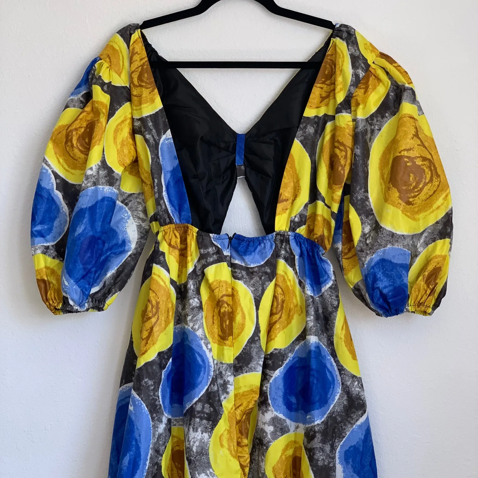 Mangishi Doll Sz 10 Zahara Maxi Dress in Yellow Swirl Whimsical Open Back Blue - Image 10