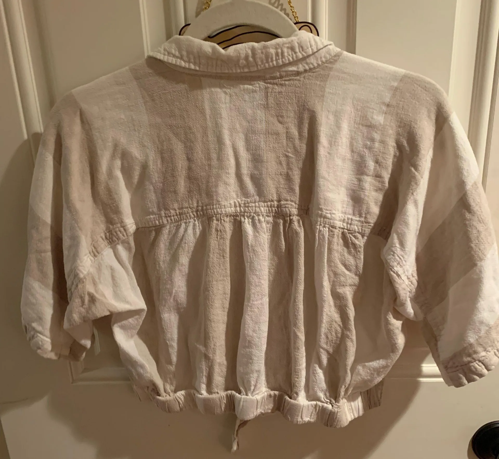 Cropped Linen Cream And White Collared Top - Image 2