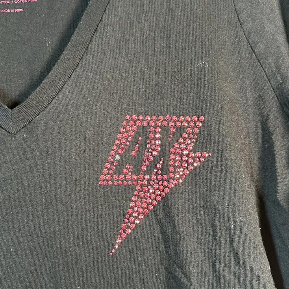 Armani Exchange Black Hot Pink Bling Short Sleeve V-Neck Shirt XL EUC #7733 - Image 3