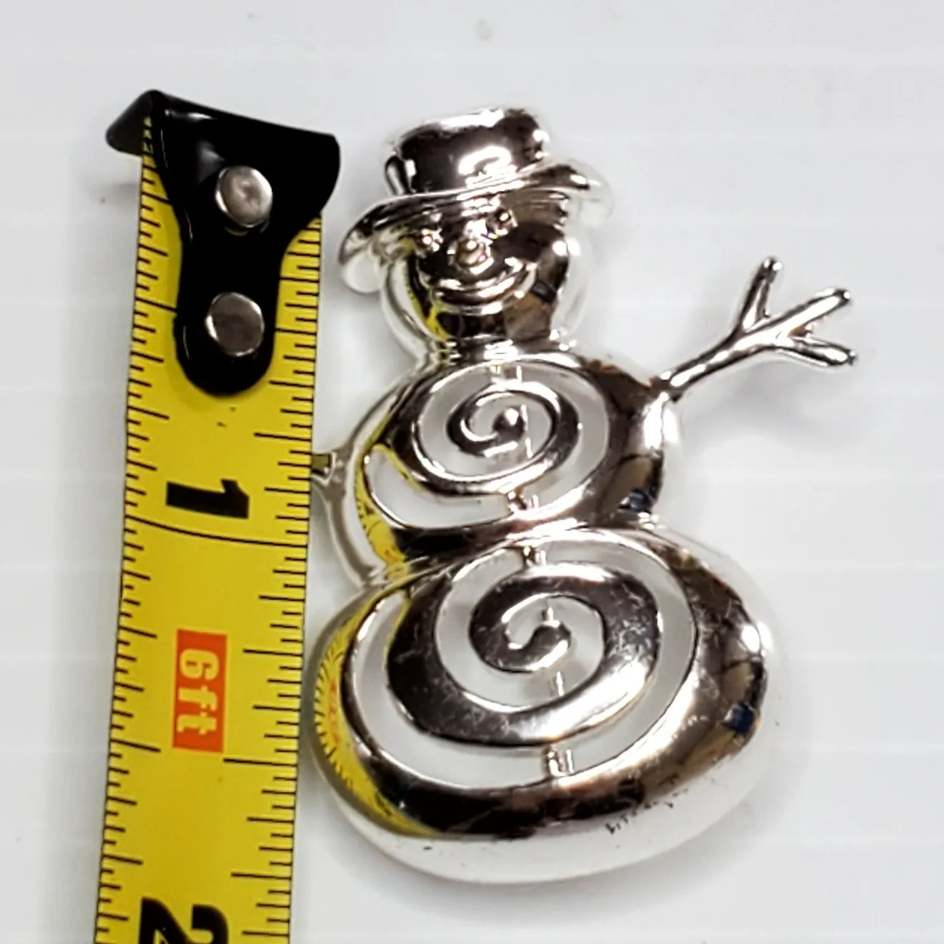 Happy Snowman Swirl Body Whimsical Winter Silver Tone Unsigned 1.5" Vtg - Image 3