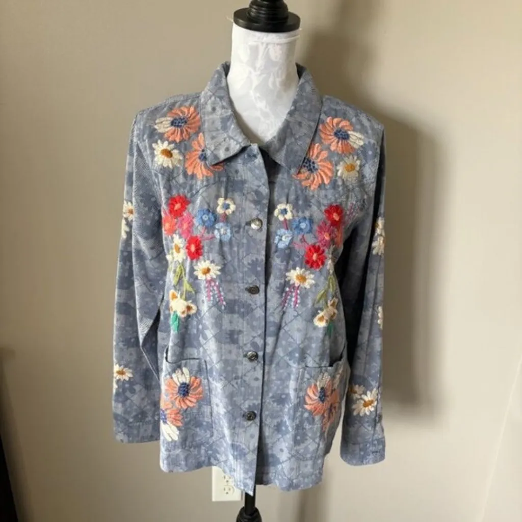 Johnny Was Marissa Western Worker Jacket Denim Floral Embroidered Medium NWT - Image 3