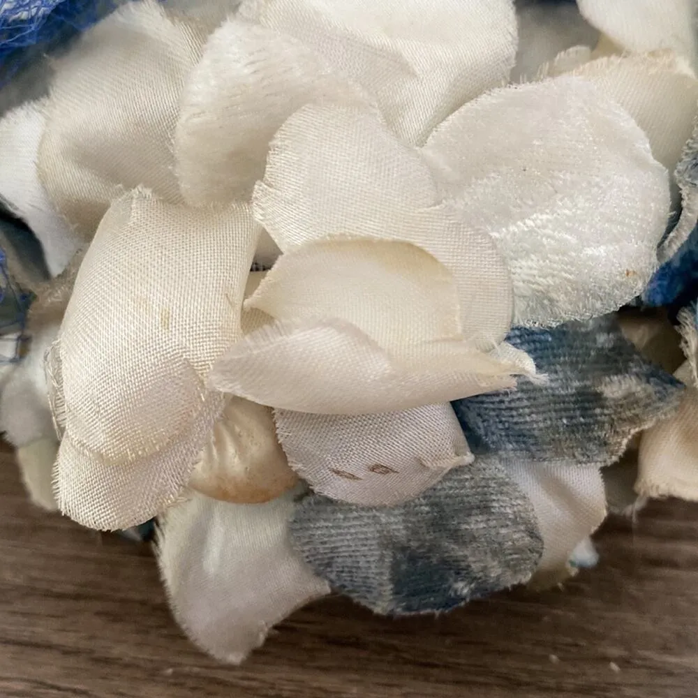 Vintage Miss Kathy New York Silk Floral Velvet Bow Cloche Hat Gatsby Blue Cream - Image 8