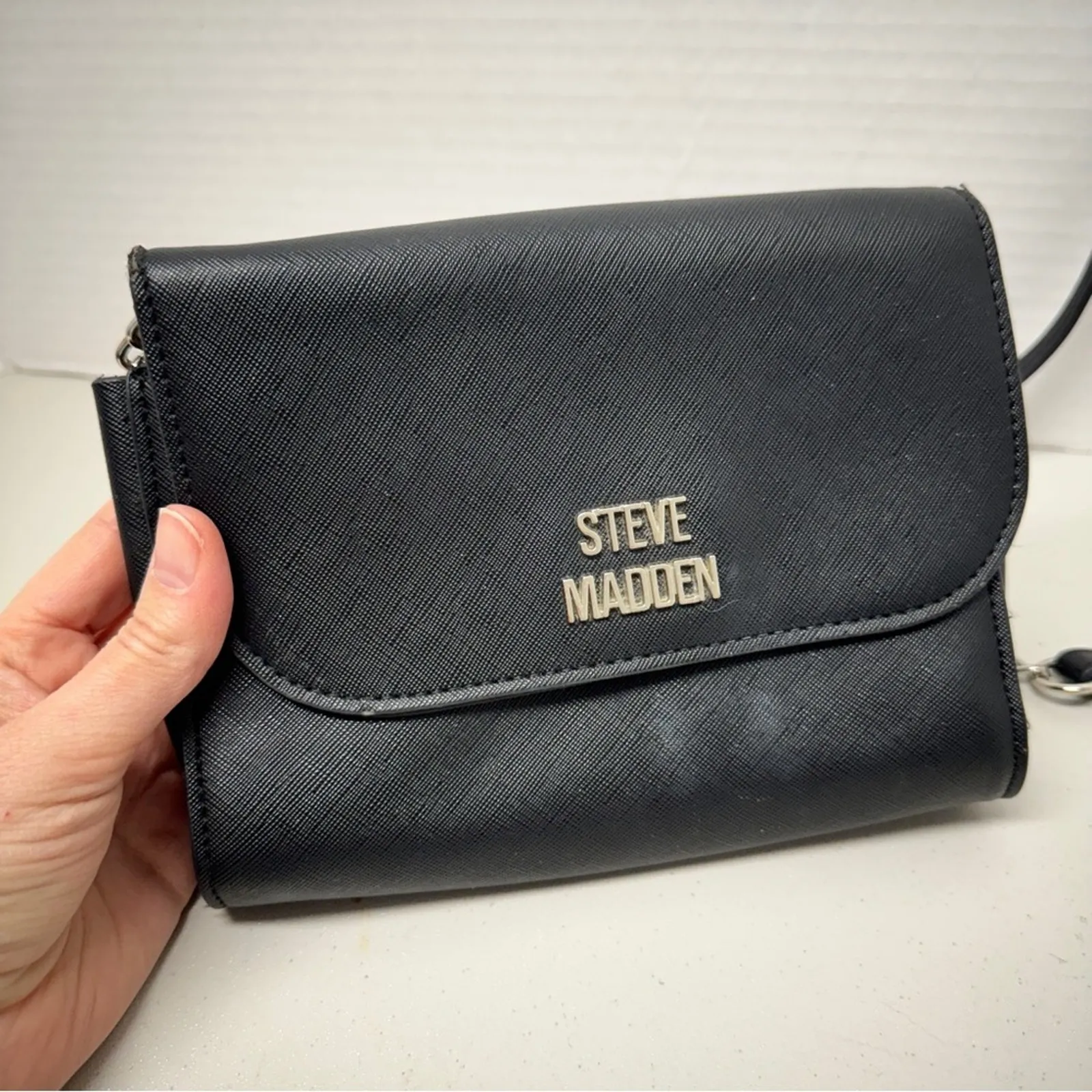 Steve Madden Black Faux Leather Crossbody Handbag Purse Bag Chain Strap Preppy - Image 3