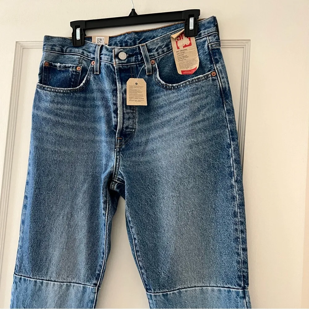 501 Blue Patched High Rise Straight Leg Jeans Size 30x30 NWT - Image 3