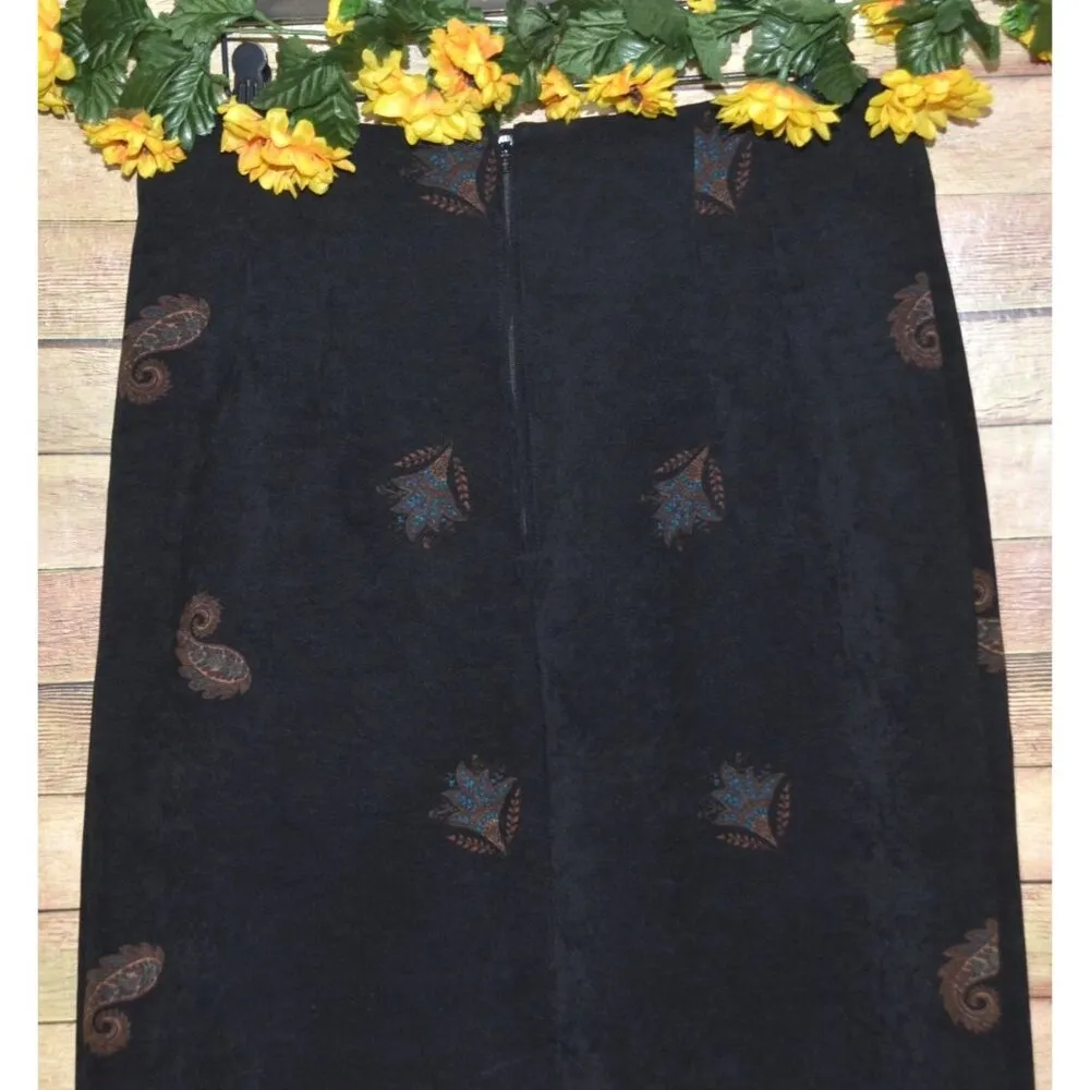 Pretty Briggs New York Vintage Paisley Print Midi Skirt 14 Black Pencil Style - Image 6