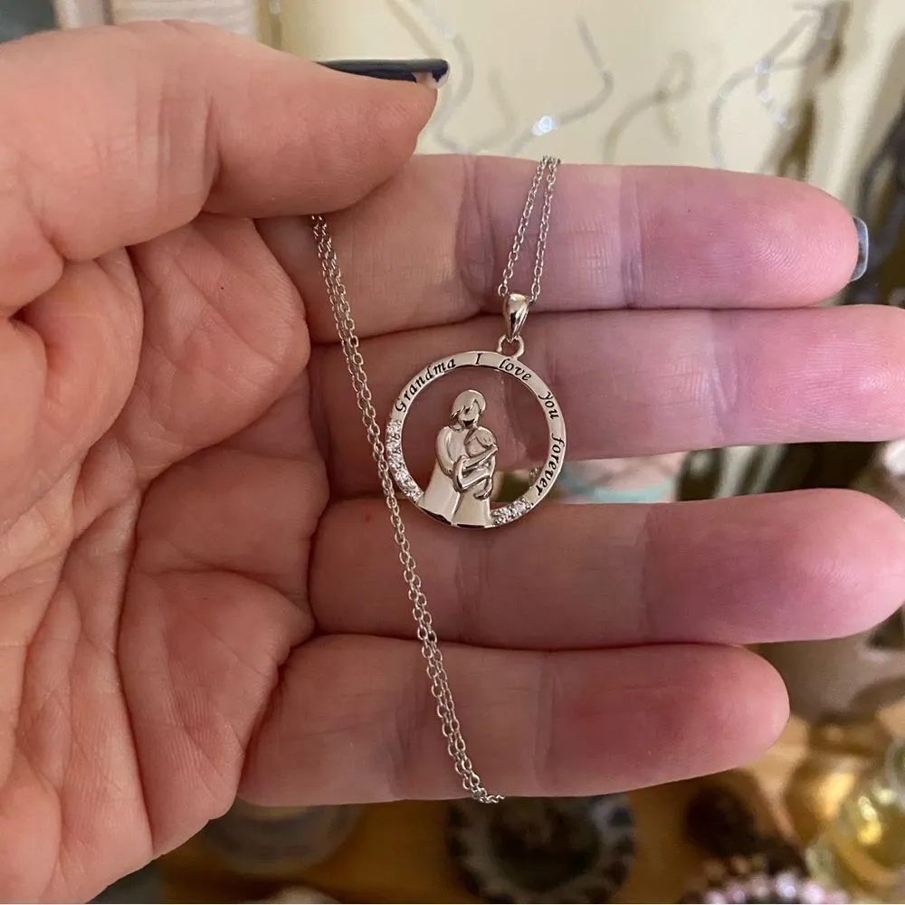 Grandma "I Love You Forever" Sterling Silver CZ Necklace Silver - Image 8
