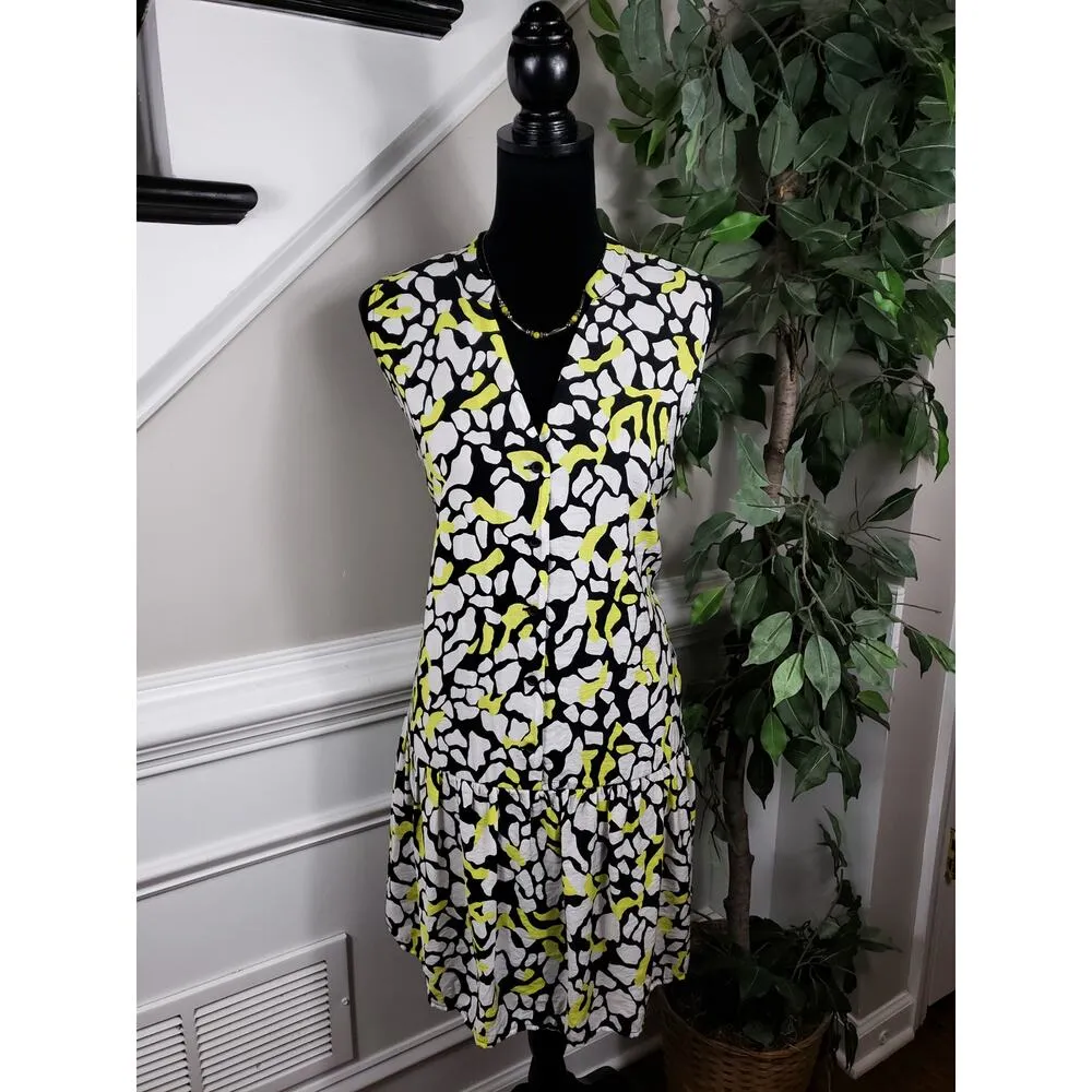 Nine West Dress Women Size XXL Multicolor Rayon Front Ruffle Hem V-Neck - Image 2