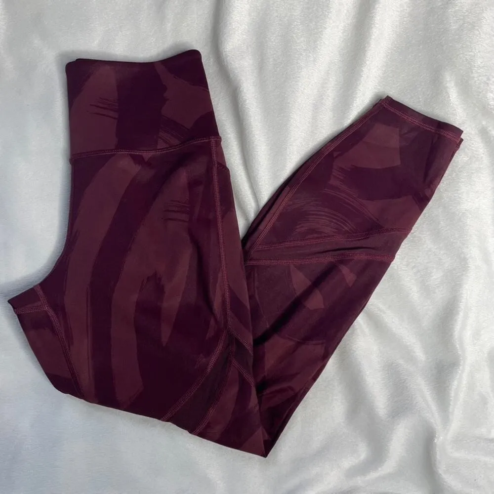 ATHLETA Tenacity 7/8 Tight Leggings Pockets Small Antique Burgundy Brush Strokes - Image 3