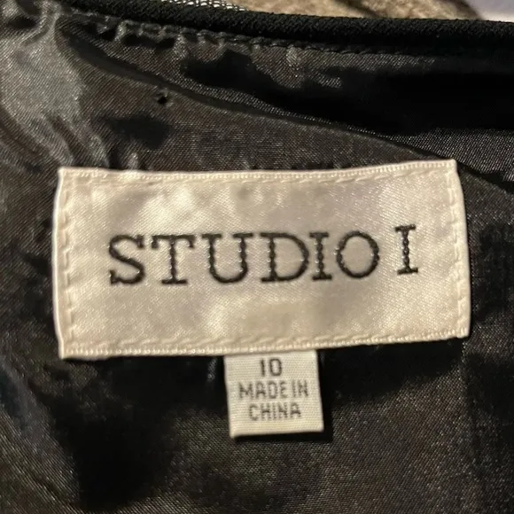 Studio 1 Knee Length Dress Womens Size 10 Bow‎ Tie Holiday Party Black White - Image 8