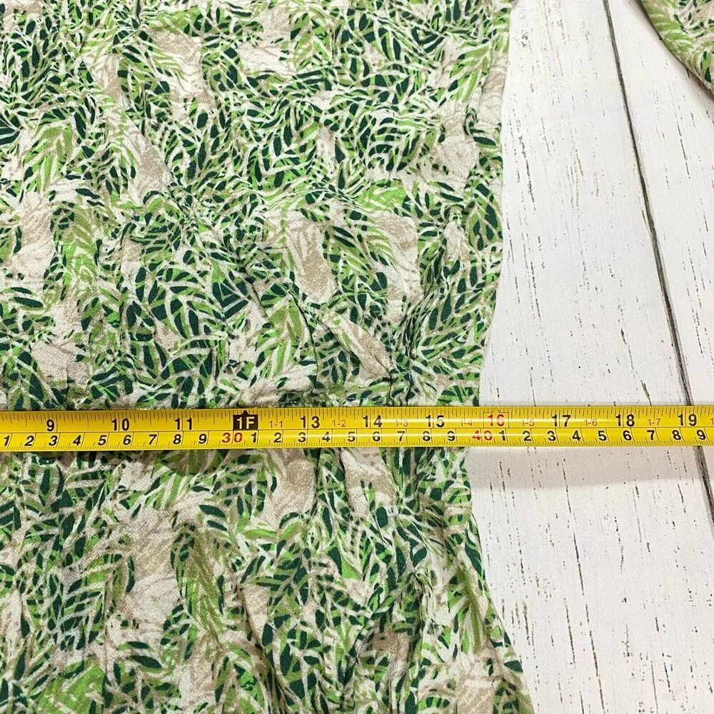 CAbi Leaf Print Faux Wrap Dress Womens Medium V-neck Collared Botanical Tropical - Image 12