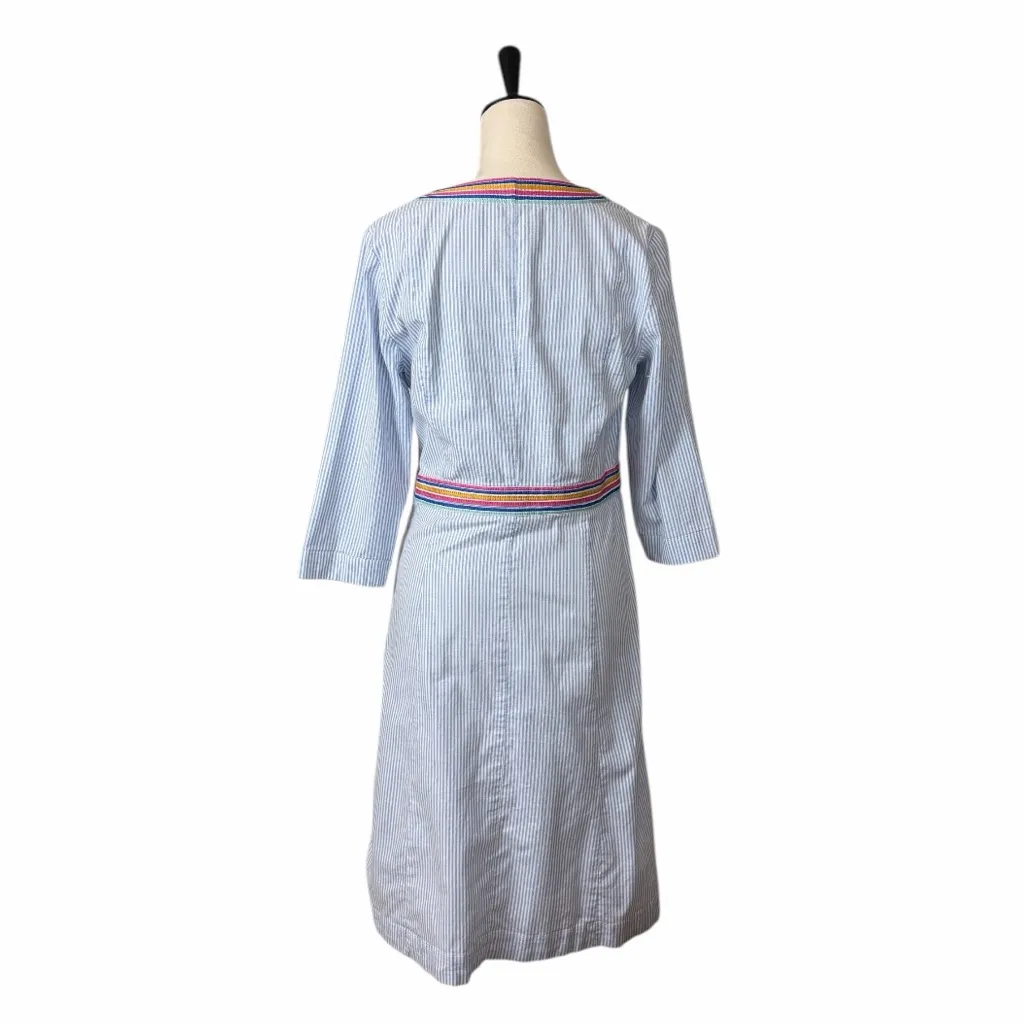 Boden Dress Embroidered Size 6 Fit Flare Cotton Blue Stripe Multi Women’s - Image 5