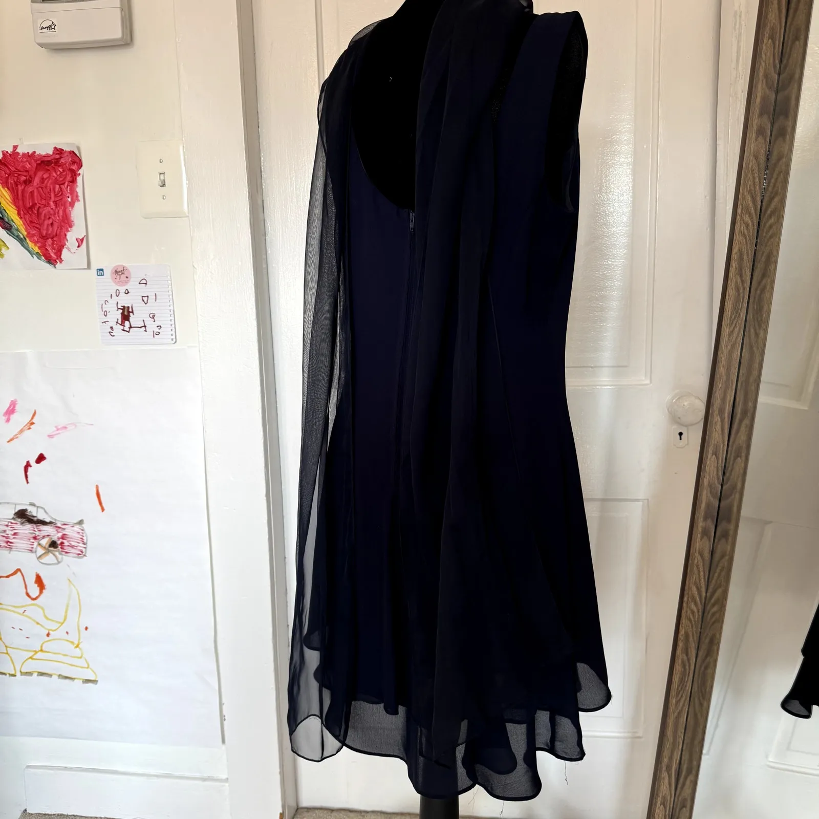 VTG Hampton Nites Sleeveless Lined Cocktail Dress w/ Neck Scarf Women's Size 12 Blue - Image 6