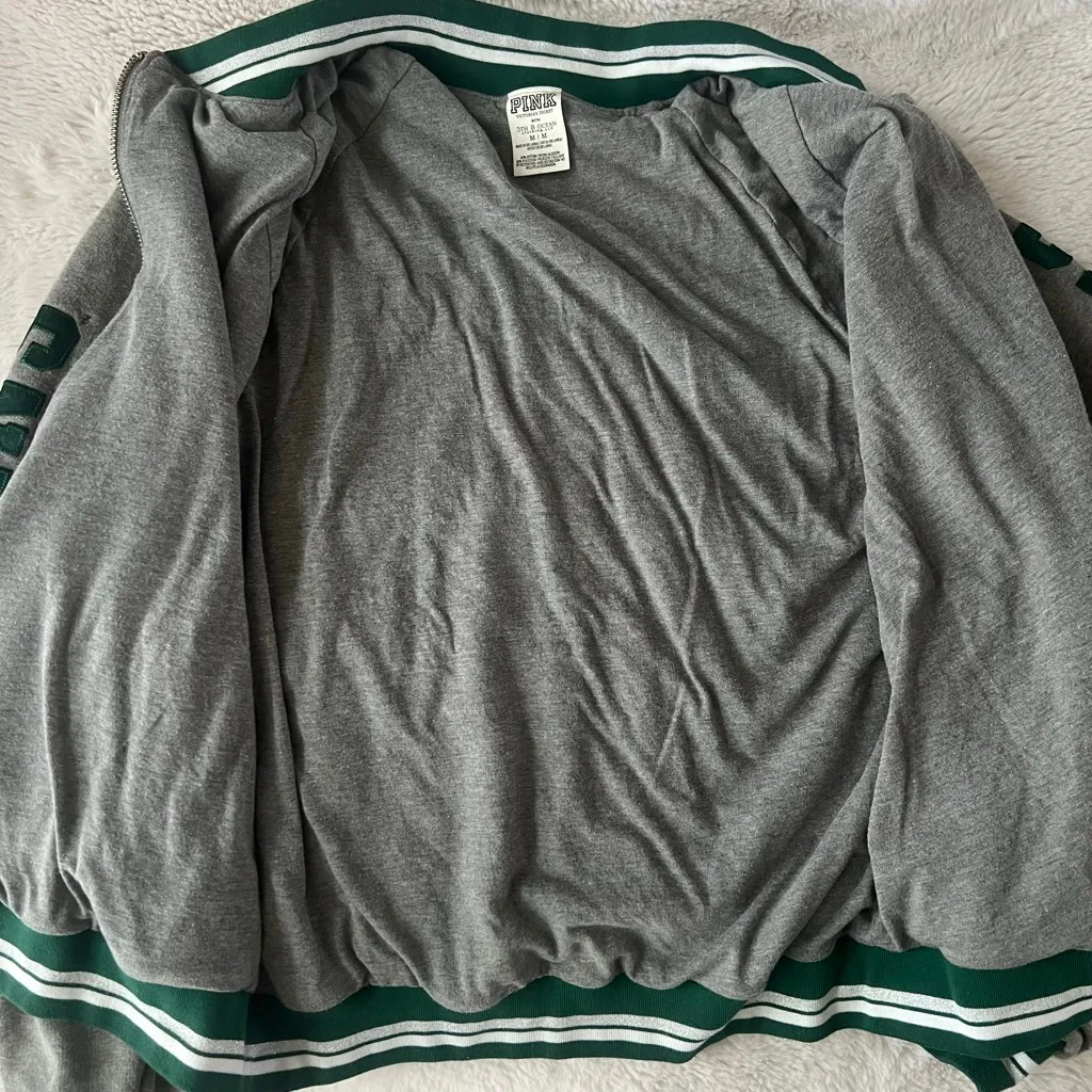 Women's PINK by VS Michigan State University Spartans Varsity Jacket M Gray Size M - Image 6